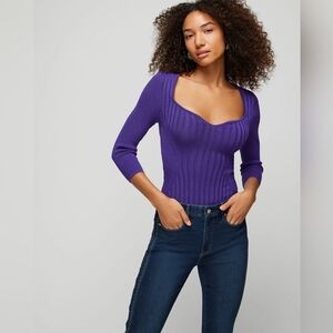 White House Black Market Sweetheart Ribbed Sweater Virtual Violet Size XS